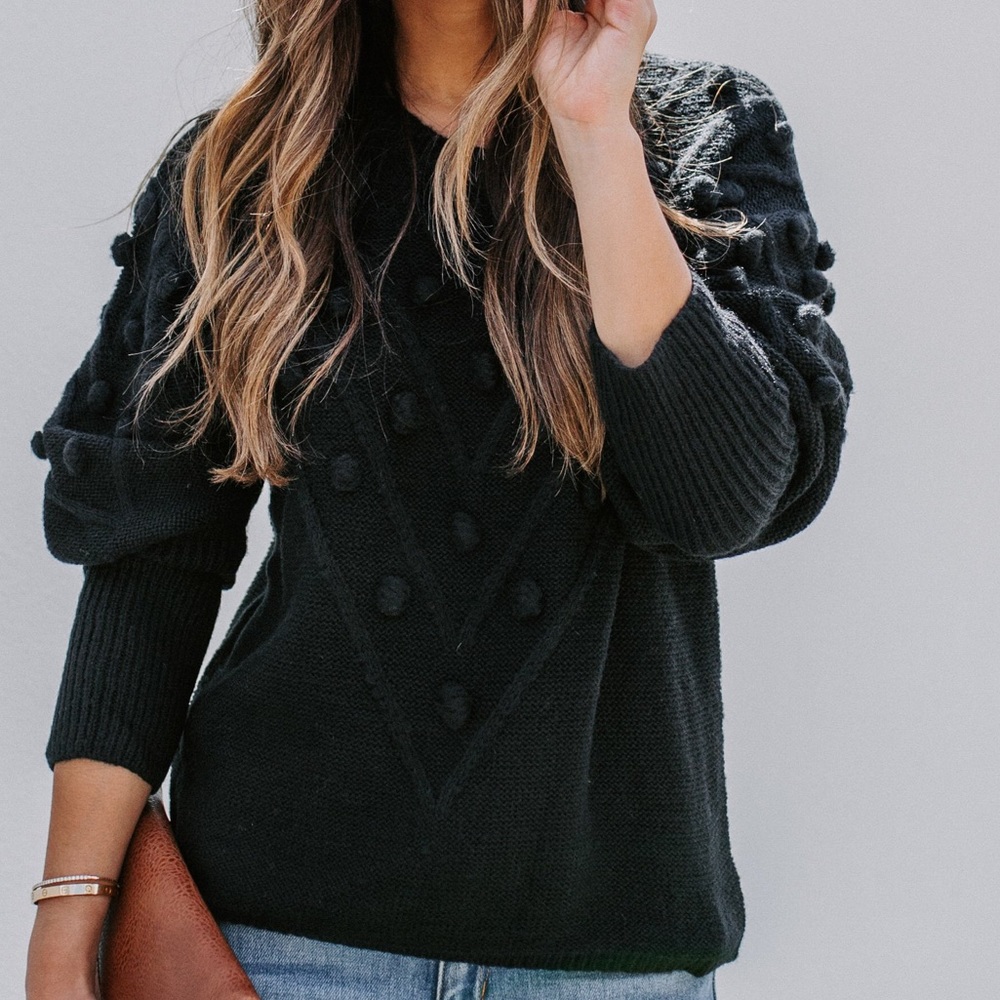 Last 1️⃣ Black Chevron & Pom-Pom Sweater - Picture 2 of 7